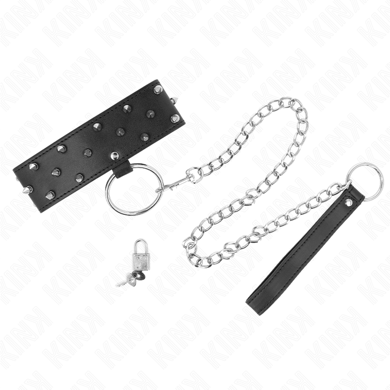 Colar KINK com Trela Prata e Pregos, Ajustável para BDSM