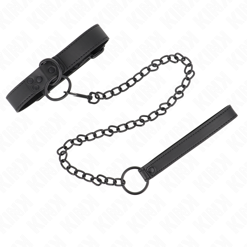 KINK Colar com Trela Escura, um acessório BDSM elegante e ajustável para jogos de controlo e submissão.