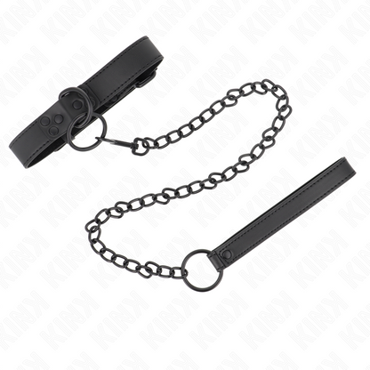 KINK Colar com Trela Escura, um acessório BDSM elegante e ajustável para jogos de controlo e submissão.