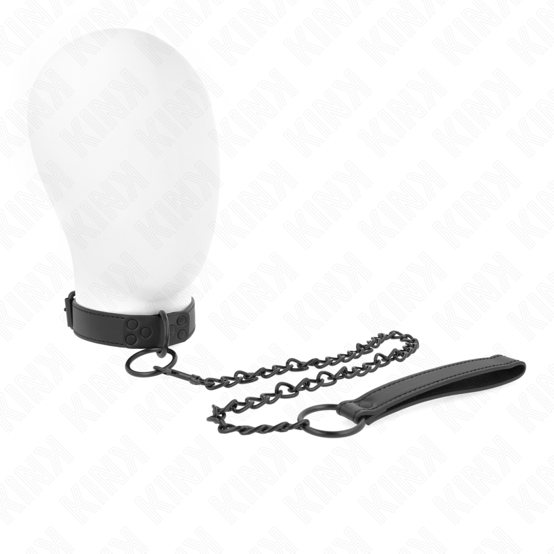 KINK Colar com Trela Escura, um acessório BDSM elegante e ajustável para jogos de controlo e submissão.