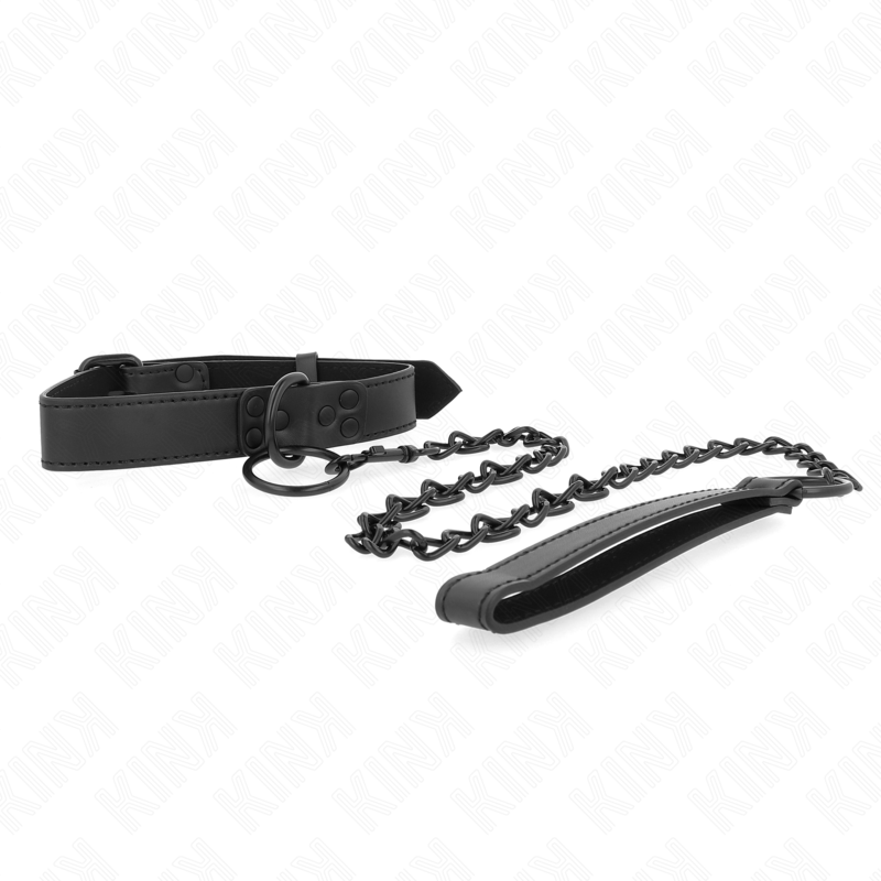 KINK Colar com Trela Escura, um acessório BDSM elegante e ajustável para jogos de controlo e submissão.