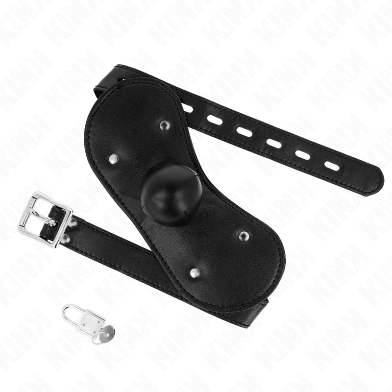 KINK Máscara Boca Ball Gag com Fechadura Ajustável 42-60 CM em detalhe.