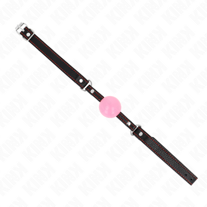 KINK Mordaça Bola Ouro Rosa 4cm com tira ajustável para experiências BDSM de silêncio e submissão.