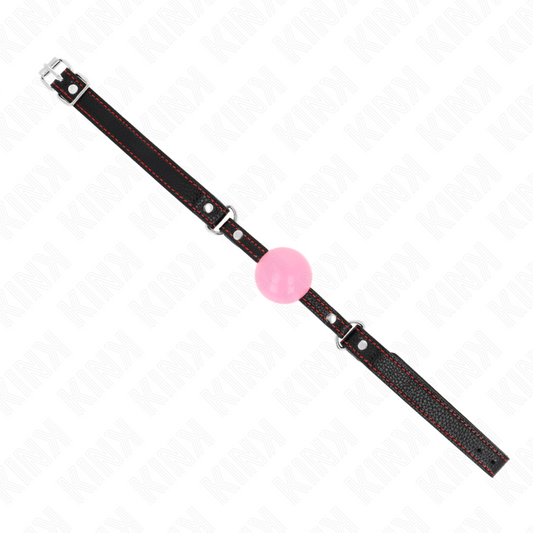 KINK Mordaça Bola Ouro Rosa 4cm com tira ajustável para experiências BDSM de silêncio e submissão.