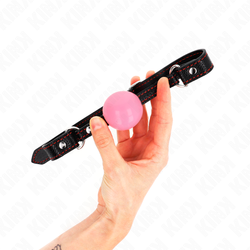 KINK Mordaça Bola Ouro Rosa 4cm com tira ajustável para experiências BDSM de silêncio e submissão.
