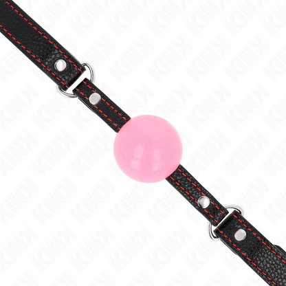 KINK Mordaça Bola Ouro Rosa 4cm com tira ajustável para experiências BDSM de silêncio e submissão.