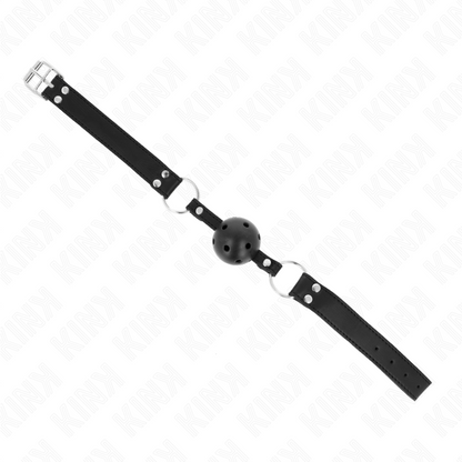 KINK Mordaça Bola Respirável 4 CM com Rebite Duplo Ajustável Preta para jogos BDSM