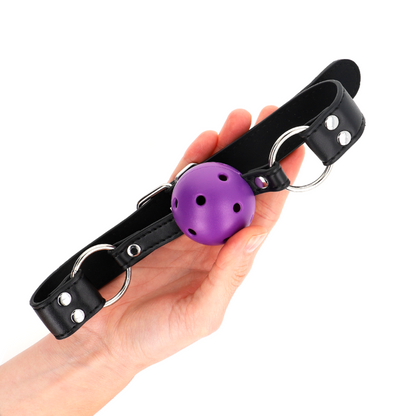 Mordaça Bola Respirável KINK 4 CM Rebite Duplo Roxo Ajustável para BDSM