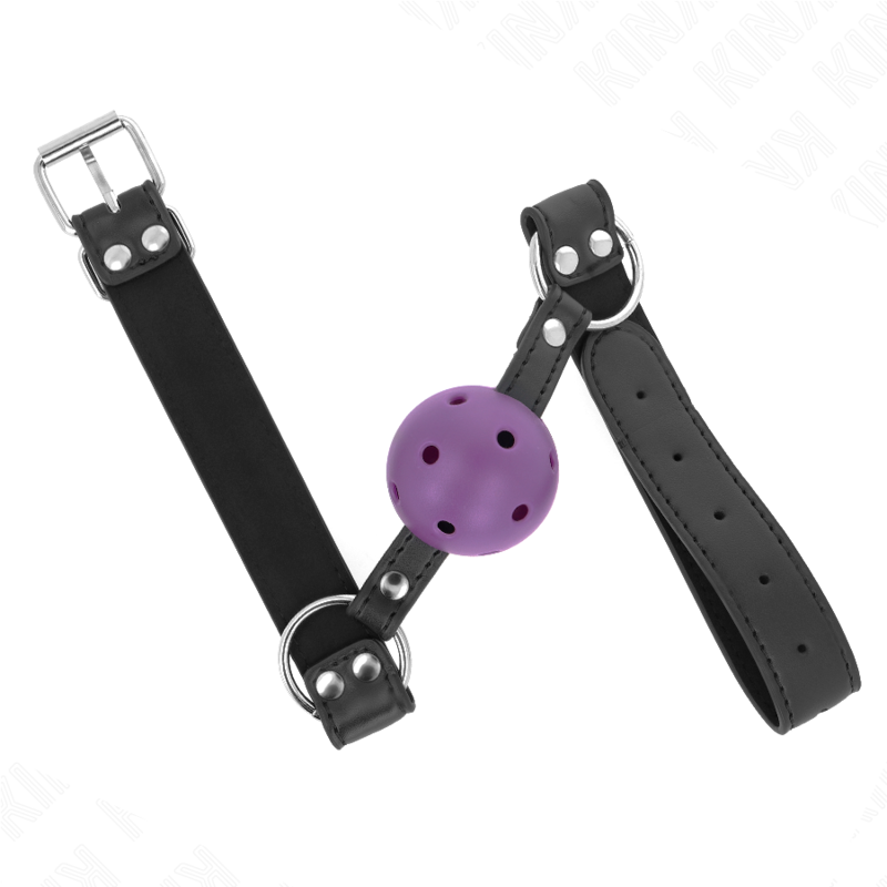 Mordaça Bola Respirável KINK 4 CM Rebite Duplo Roxo Ajustável para BDSM