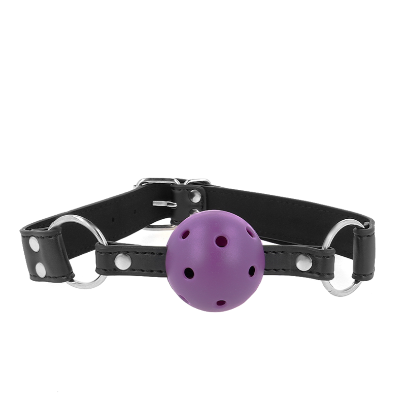 Mordaça Bola Respirável KINK 4 CM Rebite Duplo Roxo Ajustável para BDSM