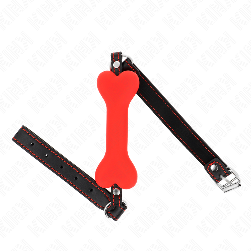 KINK Mordaça Tipo Osso Vermelho 12 CM com tira ajustável para jogos BDSM