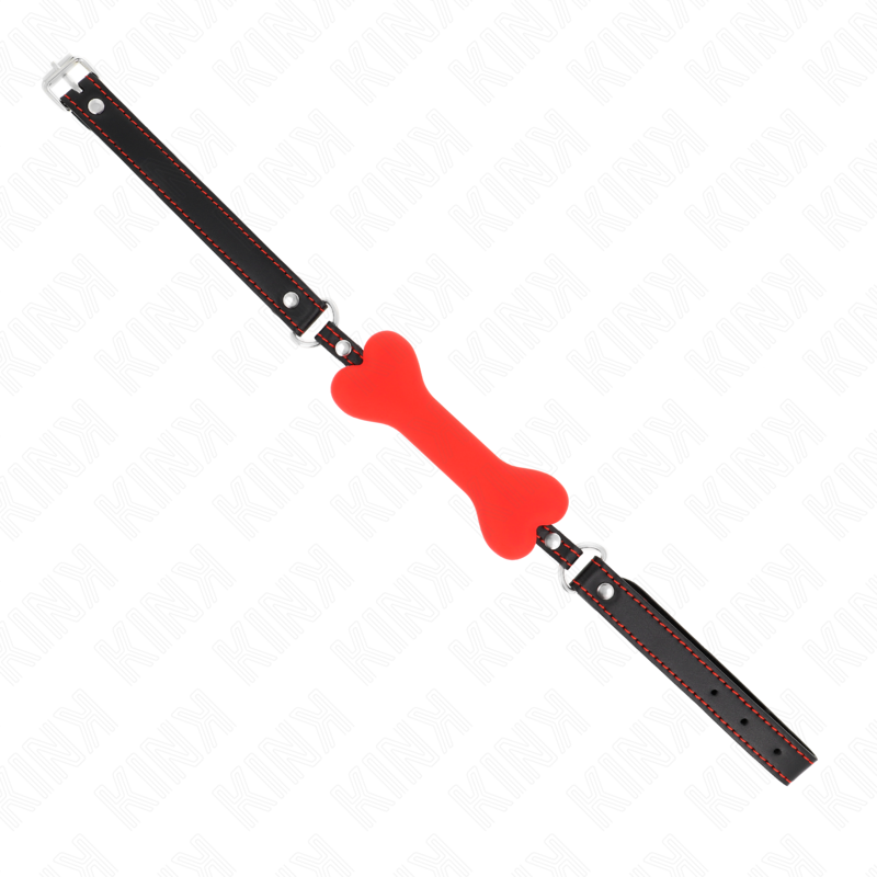 KINK Mordaça Tipo Osso Vermelho 12 CM com tira ajustável para jogos BDSM