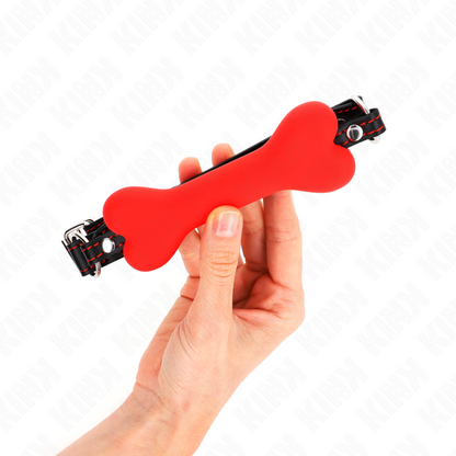 KINK Mordaça Tipo Osso Vermelho 12 CM com tira ajustável para jogos BDSM