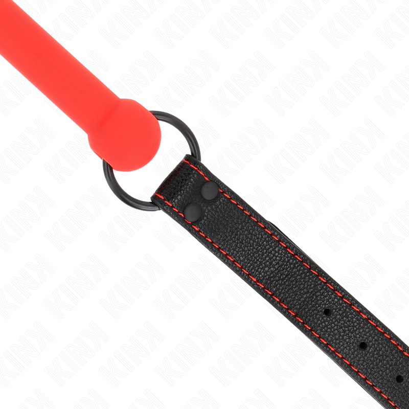 KINK Mordaça de Osso com Alça de Couro Vermelha Ajustável, detalhe do design e materiais de alta qualidade.