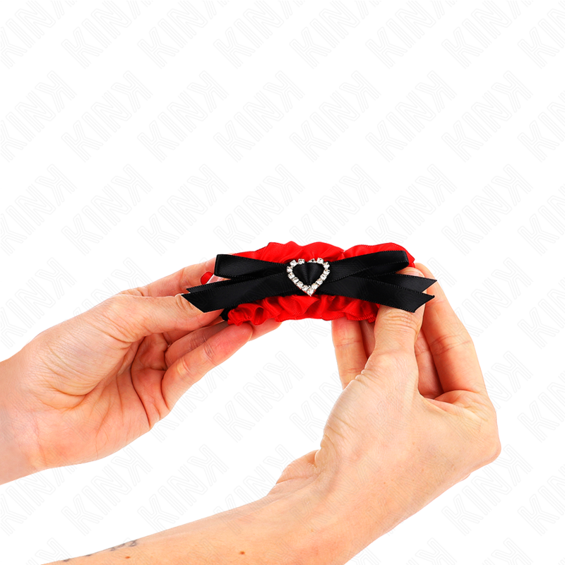 KINK Retenções de Punho Elásticas de Renda com Detalhes de Coração Vermelho, Ajustáveis