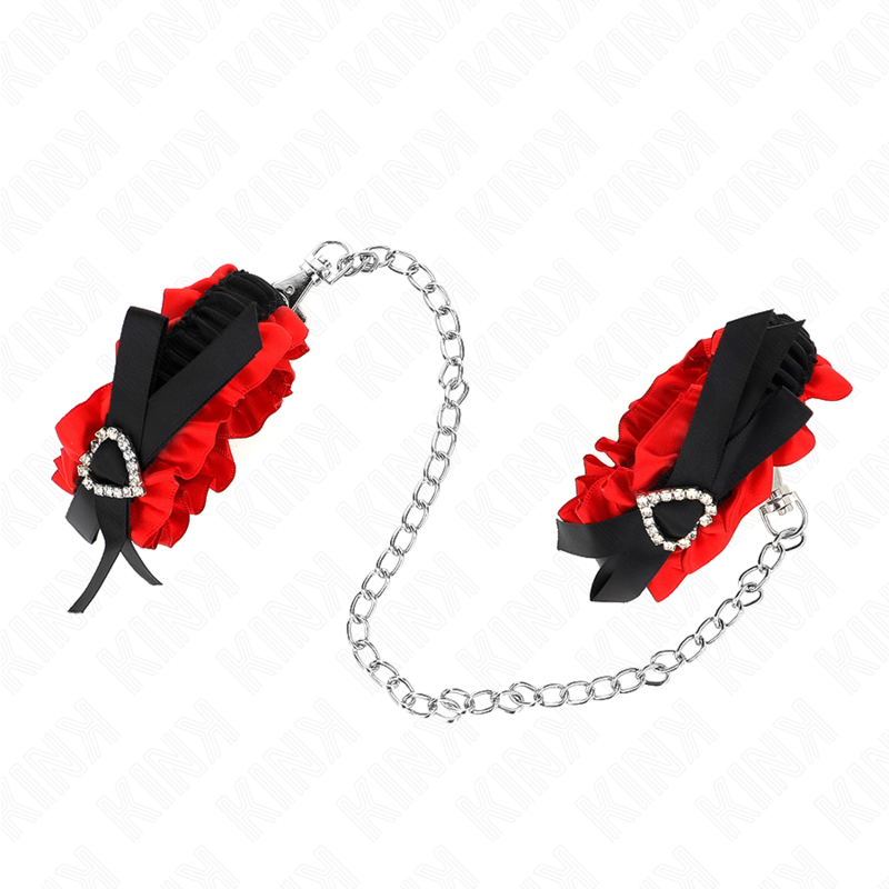 KINK Retenções de Punho Elásticas de Renda com Detalhes de Coração Vermelho, Ajustáveis