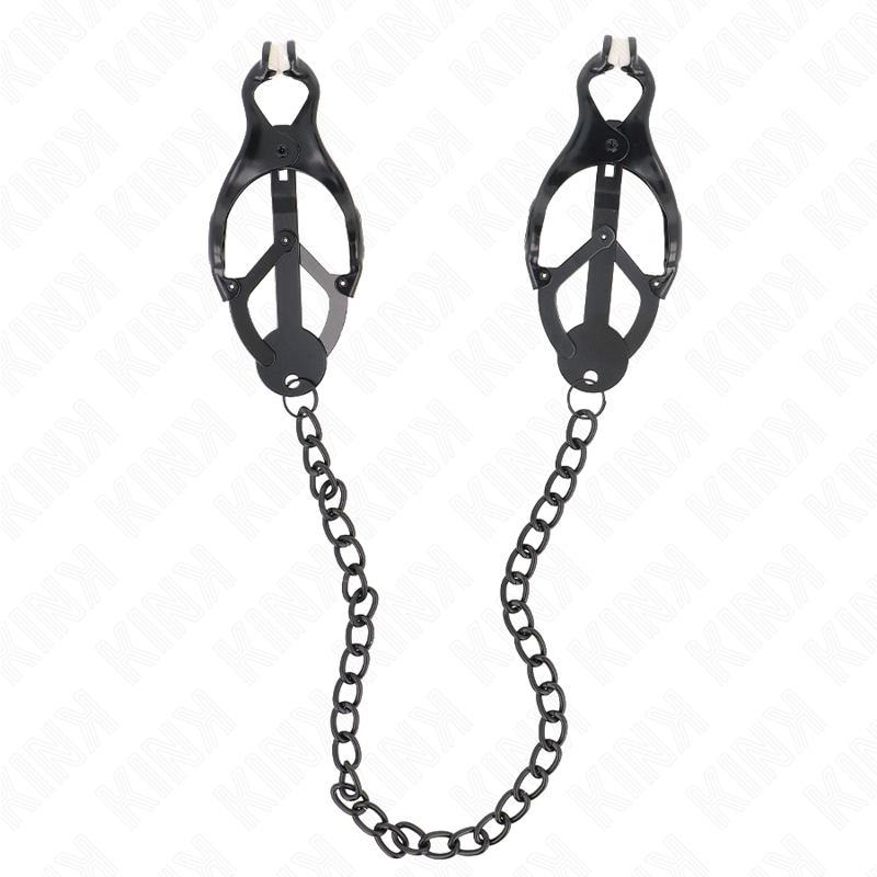 Detalhe das Pinças de Trevo Japonês KINK com Corrente Preta de 30 CM, mostrando o design e a textura.