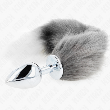 Kink - Plug Anal Tamaño L 10 x 4 cm con Cola Sintética 40 cm Gris y Blanco
