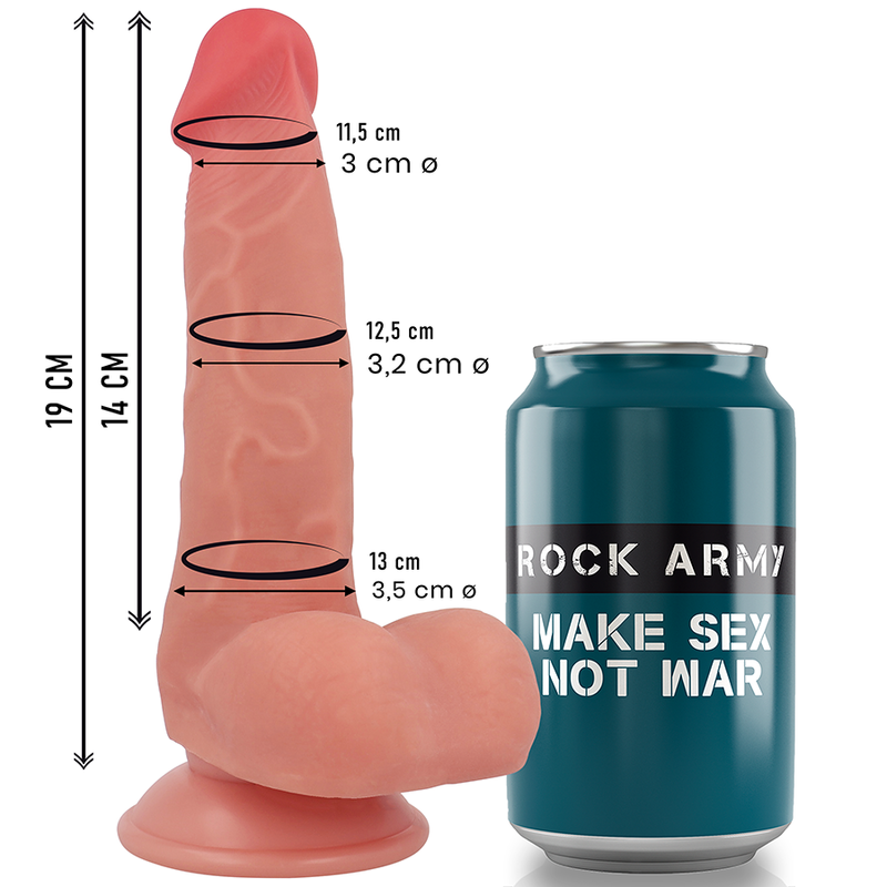 Close-up do Vibrador Realista Fox da ROCKARMY, em silicone líquido com ventosa, mostrando sua textura e detalhes.