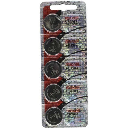 Close-up do blister de baterias de lítio MAXELL CR2032 3V - 5 Unidades.