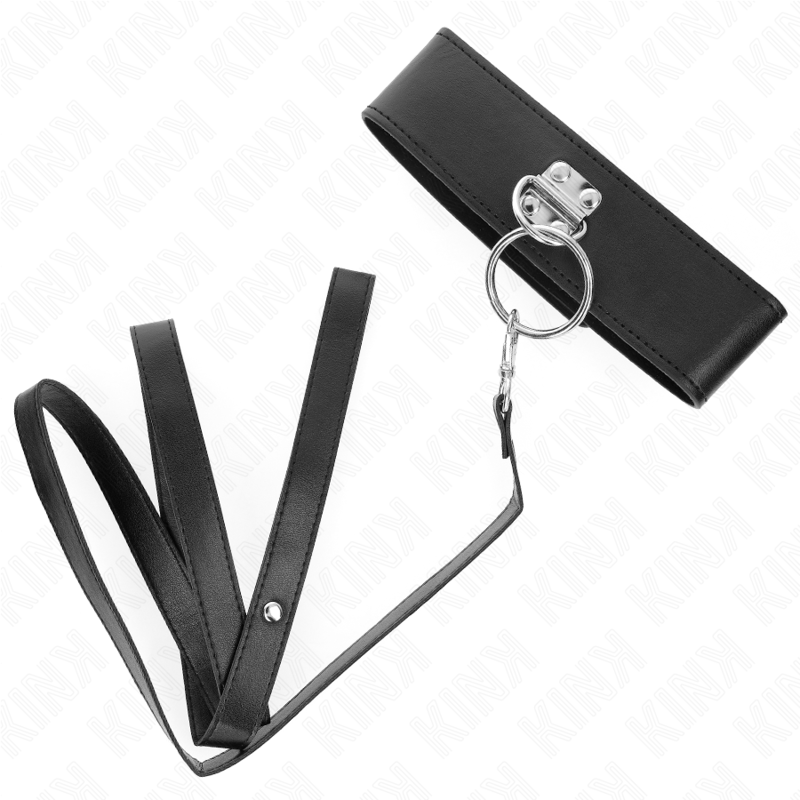 Colar estuddado KINK de 116 cm com alça de couro 50x5 cm, ideal para jogos BDSM de domínio e submissão.