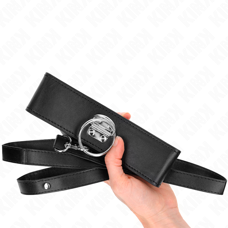 Colar estuddado KINK de 116 cm com alça de couro 50x5 cm, ideal para jogos BDSM de domínio e submissão.