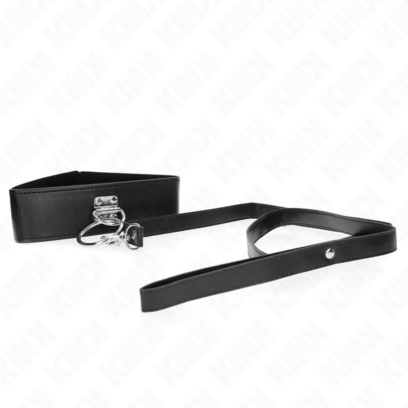 Colar estuddado KINK de 116 cm com alça de couro 50x5 cm, ideal para jogos BDSM de domínio e submissão.