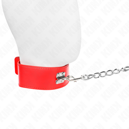 KINK Colar com Cinto Vermelho Ajustável, destacando a trela de 65cm e o colar de 5cm de largura.