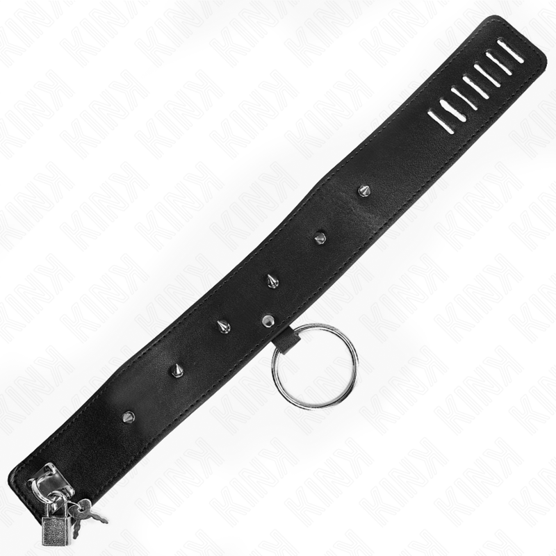 Colar BDSM KINK ajustável com trela e pregos prata, destacando o design elegante e os detalhes metálicos.