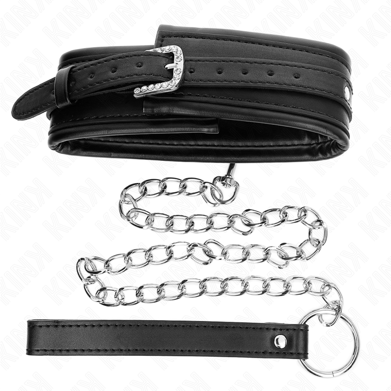 KINK Coleira e Trela BDSM com Fivela Brilhante para jogos de controlo e submissão.