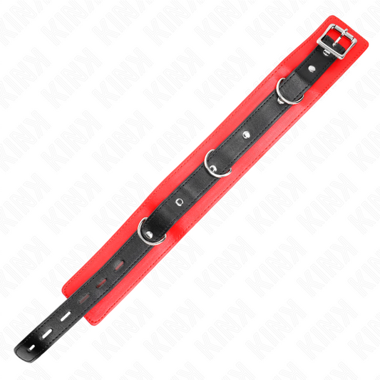 KINK Colar com Cinto BDSM e Alça Vermelha 65cm, detalhe do material e ajuste.