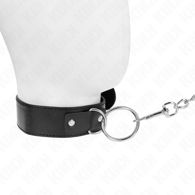 KINK Colar Básico com Trela Ajustável 36-43 CM para experiências BDSM, mostrando detalhes do material e fecho.