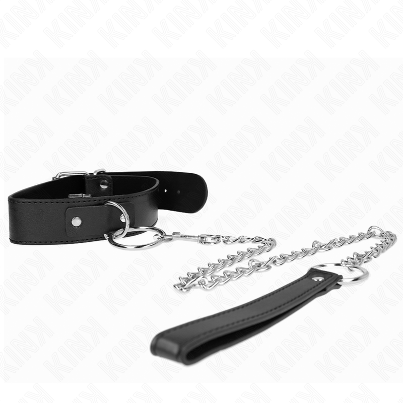 KINK Colar Básico com Trela Ajustável 36-43 CM para experiências BDSM, mostrando detalhes do material e fecho.