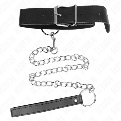 KINK Colar Básico com Trela Ajustável 36-43 CM para experiências BDSM, mostrando detalhes do material e fecho.