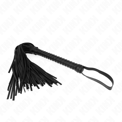 Chicote KINK preto com cabo texturado de 48,5 CM para jogos BDSM.