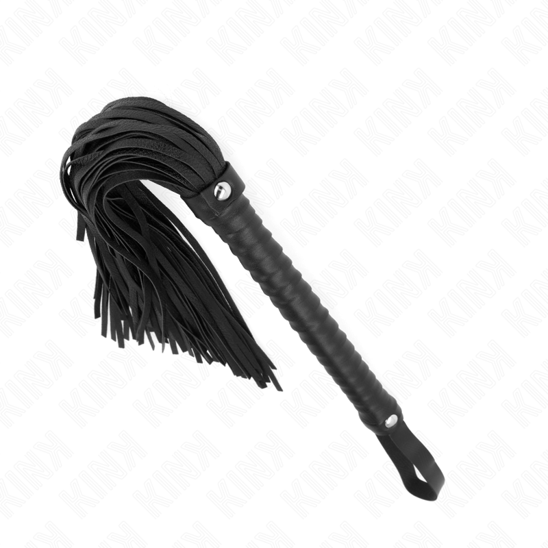 Chicote KINK preto com cabo texturado de 48,5 CM para jogos BDSM.