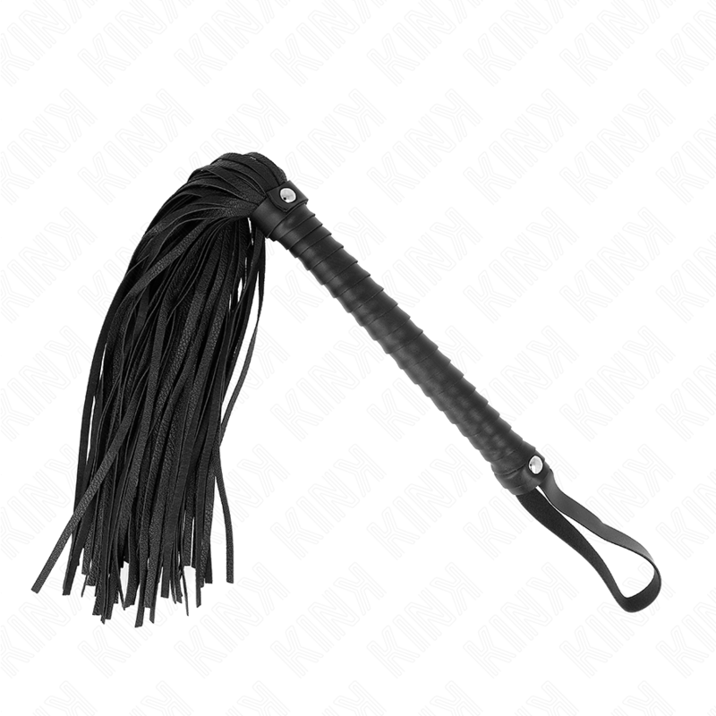 Chicote KINK preto com cabo texturado de 48,5 CM para jogos BDSM.