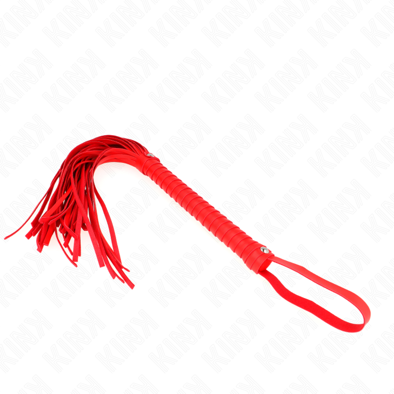 KINK Chicote com Cabo Texturado Vermelho 48,5 CM, detalhe da pega e tiras