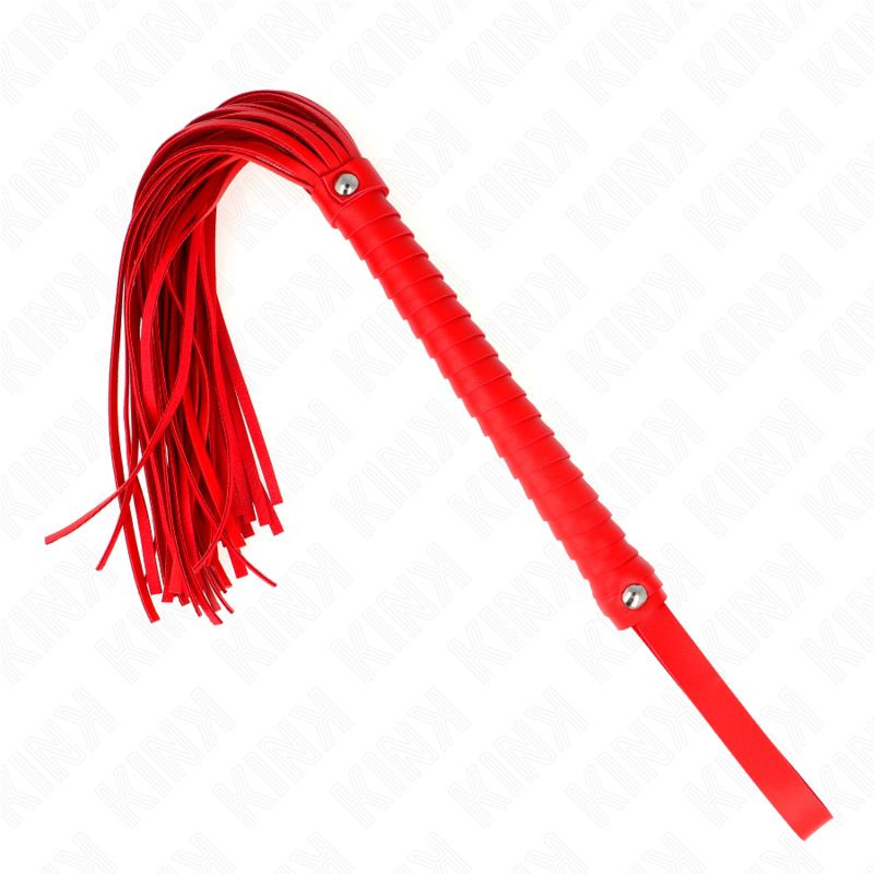 KINK Chicote com Cabo Texturado Vermelho 48,5 CM, detalhe da pega e tiras