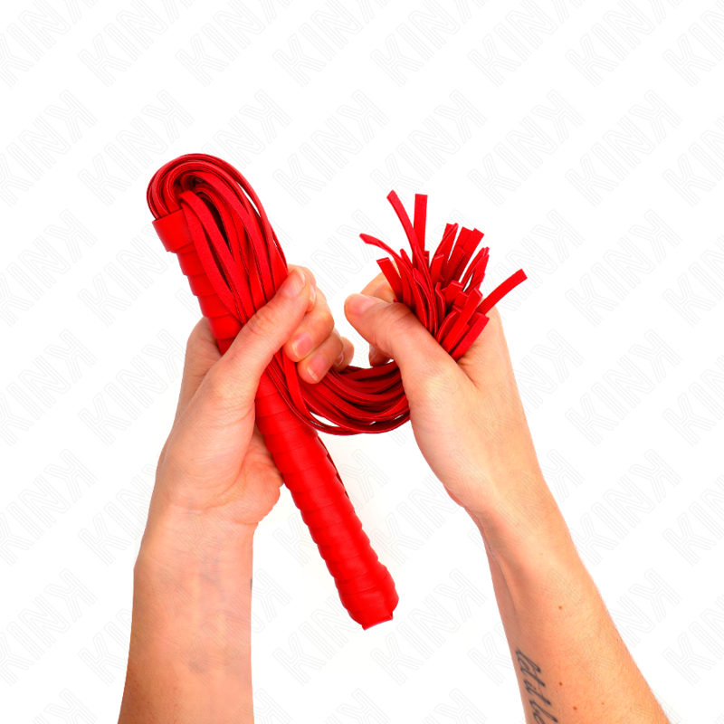 KINK Chicote com Cabo Texturado Vermelho 48,5 CM, detalhe da pega e tiras