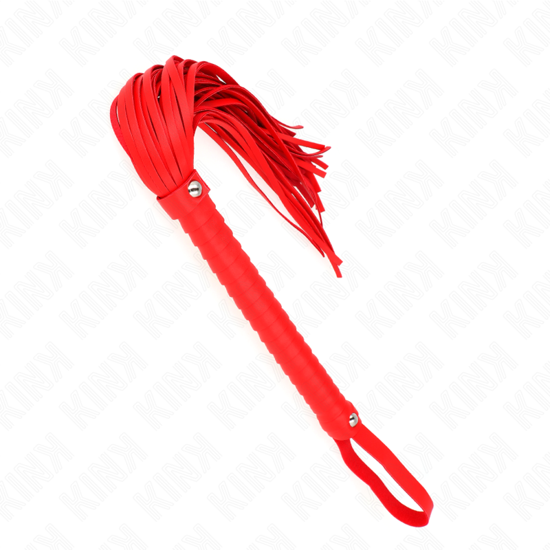 KINK Chicote com Cabo Texturado Vermelho 48,5 CM, detalhe da pega e tiras