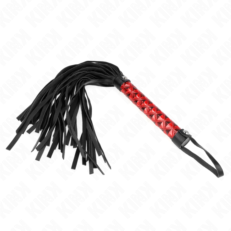 KINK Chicote BDSM Padrão Diamante 40 CM, detalhe do punho e das tiras com padrão