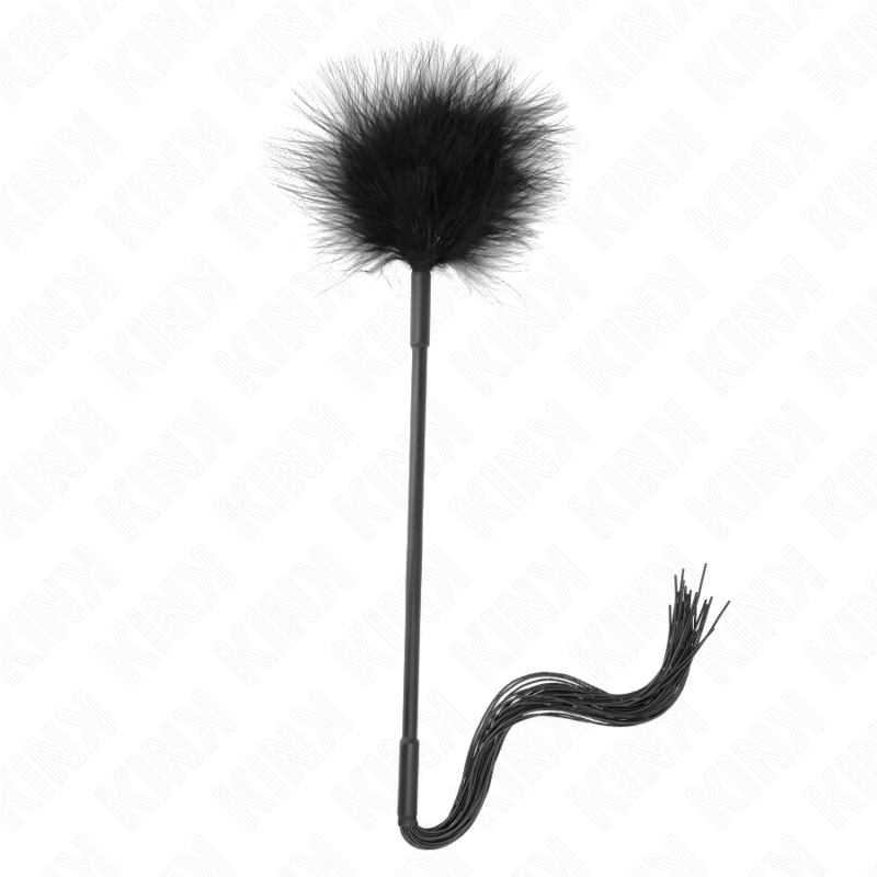 KINK Chicote de Silicone com Penas de 47cm para Cócegas, detalhe das penas e punho de silicone.