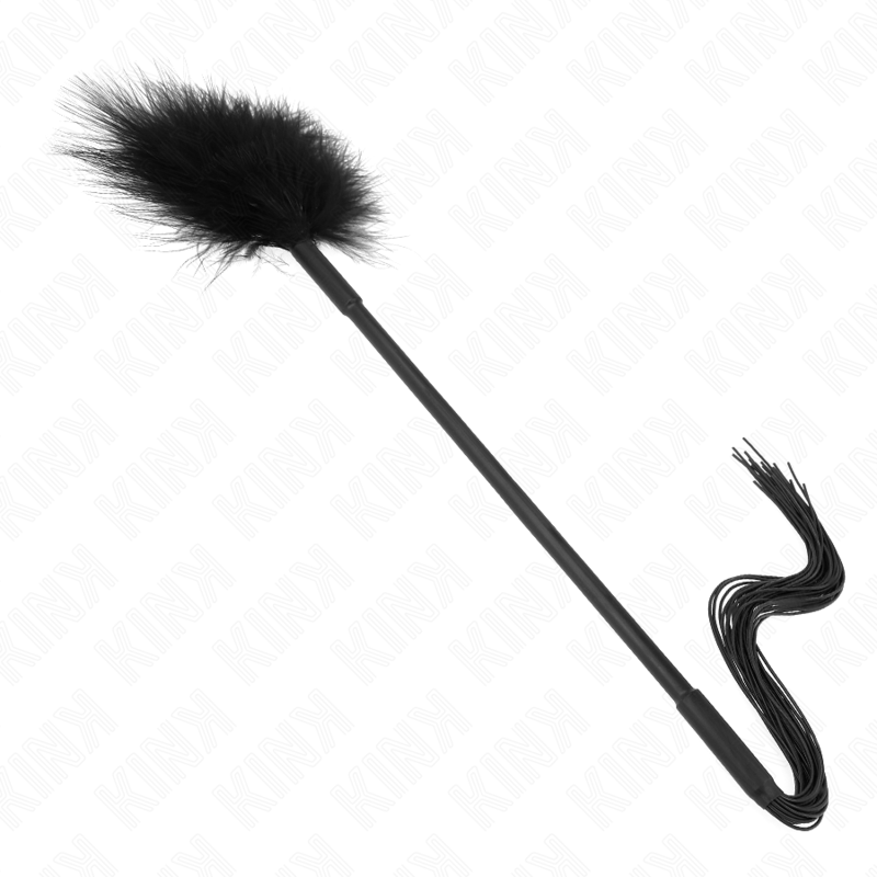 KINK Chicote de Silicone com Penas de 47cm para Cócegas, detalhe das penas e punho de silicone.