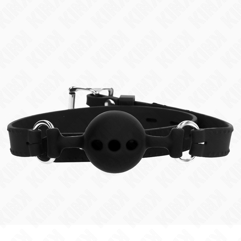 KINK Mordaça Completa de Silicone com Bola de 4cm e Tira Ajustável, detalhe do material e design para BDSM.