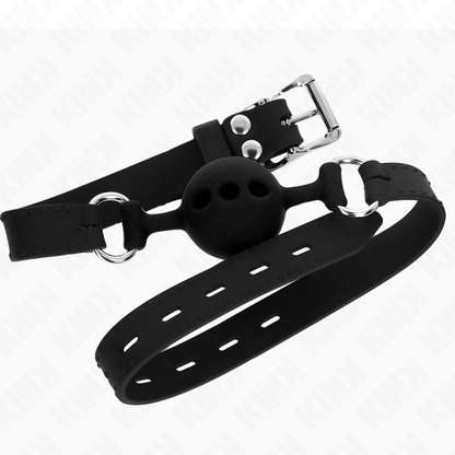 KINK Mordaça Completa de Silicone com Bola de 4cm e Tira Ajustável, detalhe do material e design para BDSM.