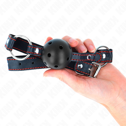 KINK Mordaça de Bola Oca Dura Preta 65 x 2,5 CM para jogos BDSM