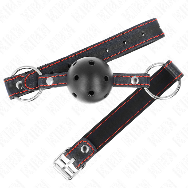 KINK Mordaça de Bola Oca Dura Preta 65 x 2,5 CM para jogos BDSM