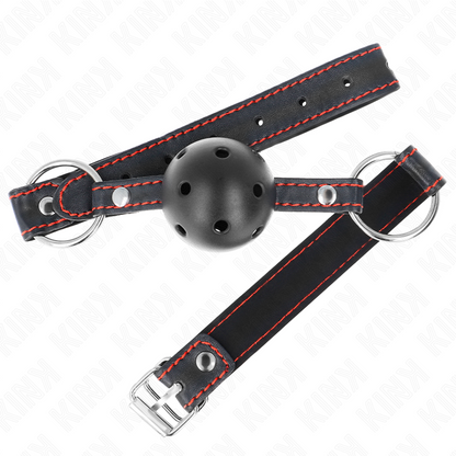 KINK Mordaça de Bola Oca Dura Preta 65 x 2,5 CM para jogos BDSM