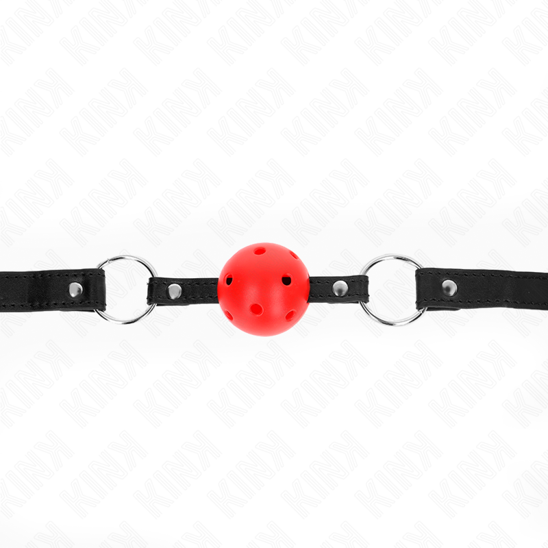 Close-up da Mordaça Bola KINK Vermelha Oca 4,5 CM para BDSM.